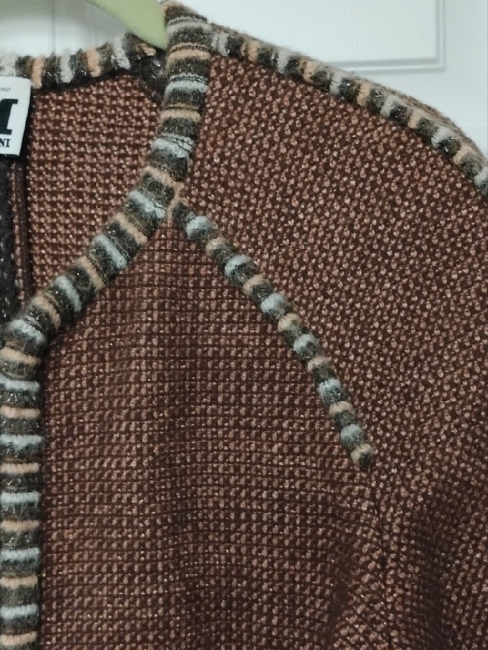 Missoni Brown Tweed Knit Cardigan with Multicolor Trim - Picture 5 of 8